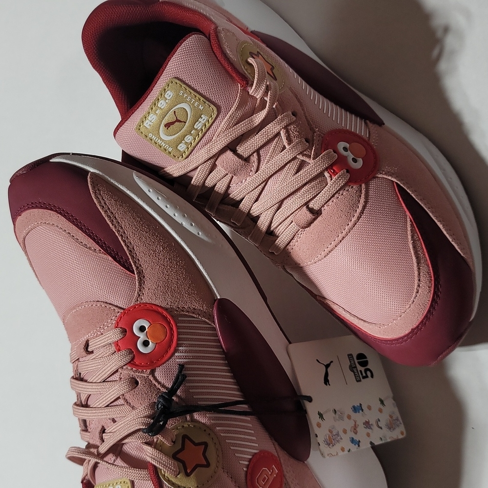 PUMA BIG KID PINK SNEAKERS  BURGUNDY RS 9.8 SESAME STREET 50TH ANNIVERSARY SZ 7 - Picture 3 of 12